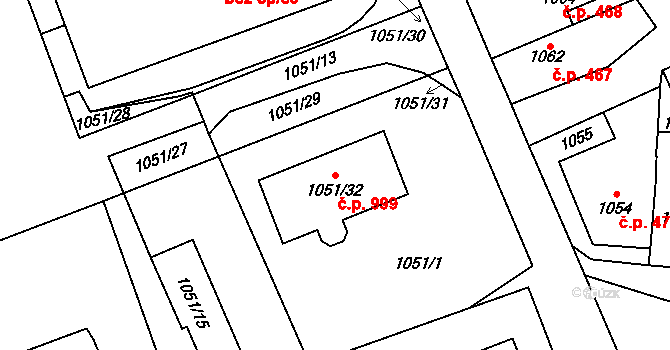 Dobruška 999 na parcele st. 1051/32 v KÚ Dobruška, Katastrální mapa