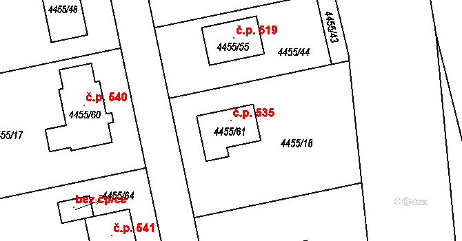 Lískovec 535, Frýdek-Místek na parcele st. 4455/61 v KÚ Lískovec u Frýdku-Místku, Katastrální mapa