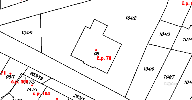 Hlinsko pod Hostýnem 70, Bystřice pod Hostýnem na parcele st. 95 v KÚ Hlinsko pod Hostýnem, Katastrální mapa