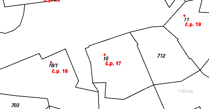 Tučapy 17, Holešov na parcele st. 15 v KÚ Tučapy u Holešova, Katastrální mapa