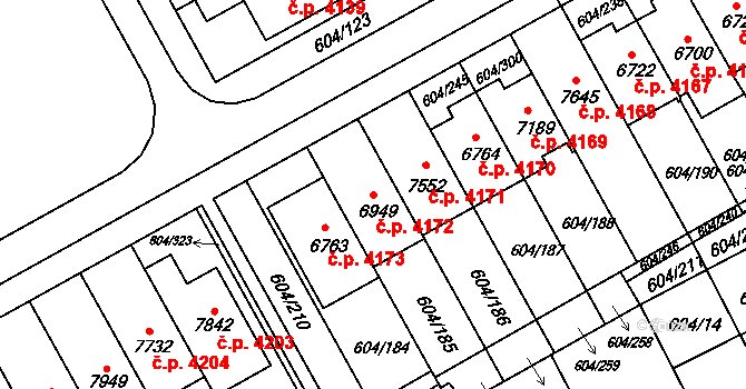 Kroměříž 4172 na parcele st. 6949 v KÚ Kroměříž, Katastrální mapa