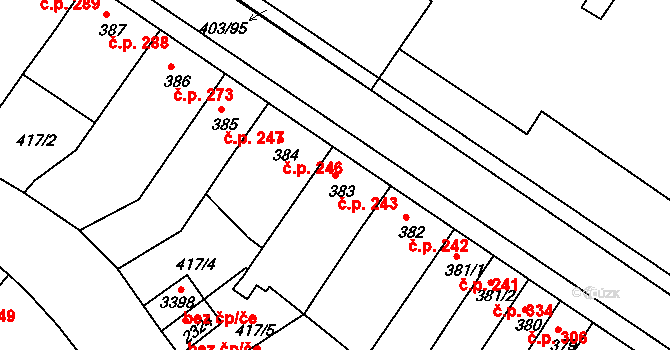 Bystřice pod Hostýnem 243 na parcele st. 383 v KÚ Bystřice pod Hostýnem, Katastrální mapa