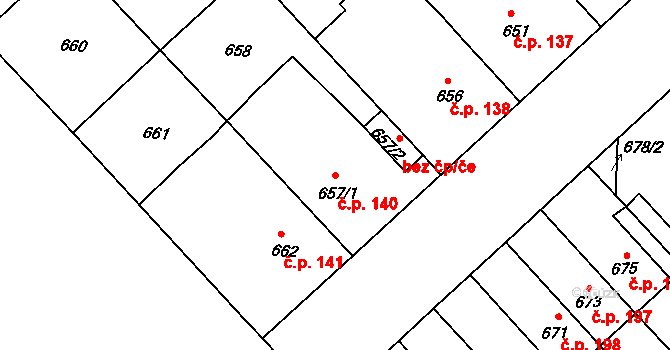 Bedihošť 140 na parcele st. 657/1 v KÚ Bedihošť, Katastrální mapa