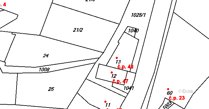Ponikev 48, Ludmírov na parcele st. 13 v KÚ Ponikev, Katastrální mapa