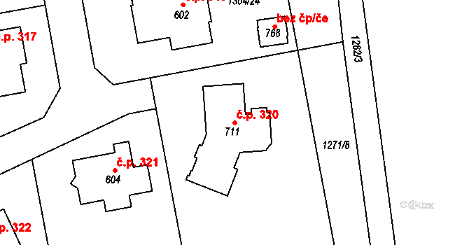 Prostřední Lánov 320, Lánov na parcele st. 711 v KÚ Prostřední Lánov, Katastrální mapa