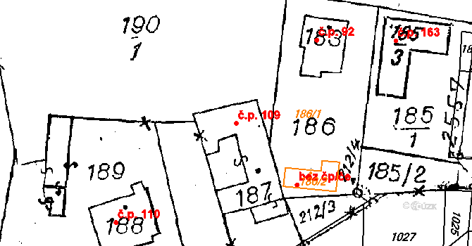 Dyjákovičky 109 na parcele st. 187 v KÚ Dyjákovičky, Katastrální mapa
