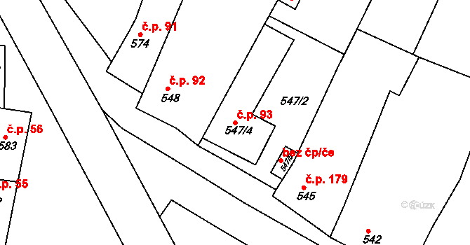 Štítary 93 na parcele st. 547/4 v KÚ Štítary na Moravě, Katastrální mapa