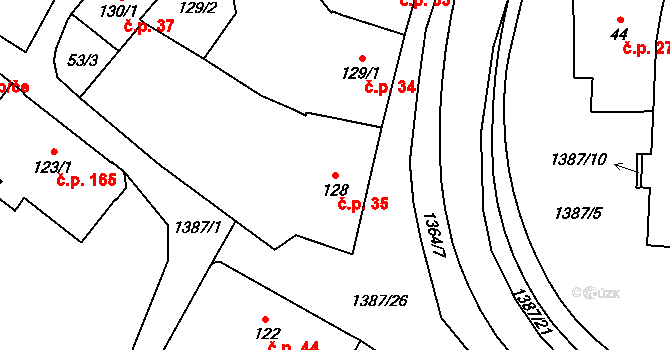 Vranov nad Dyjí 35 na parcele st. 128 v KÚ Vranov nad Dyjí, Katastrální mapa
