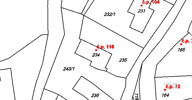 Černotín 118 na parcele st. 234 v KÚ Černotín, Katastrální mapa