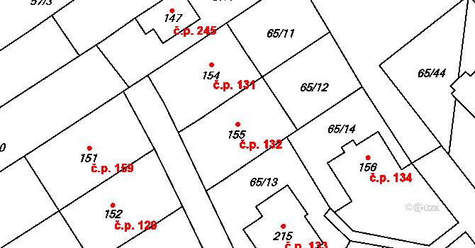 Přerov XI-Vinary 132, Přerov na parcele st. 155 v KÚ Vinary u Přerova, Katastrální mapa