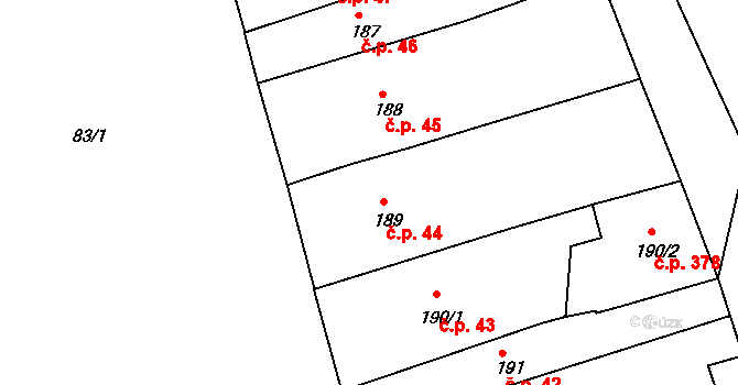 Lipník nad Bečvou I-Město 44, Lipník nad Bečvou na parcele st. 189 v KÚ Lipník nad Bečvou, Katastrální mapa