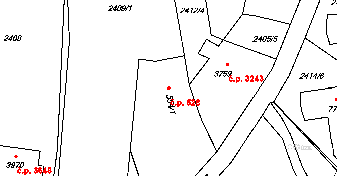 Zlín 528 na parcele st. 554/1 v KÚ Zlín, Katastrální mapa