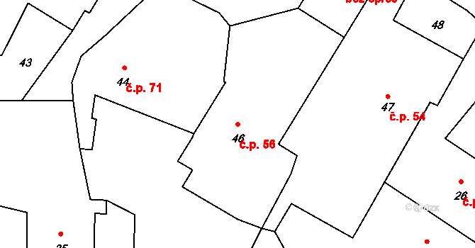 Malešov 56 na parcele st. 46/1 v KÚ Malešov, Katastrální mapa