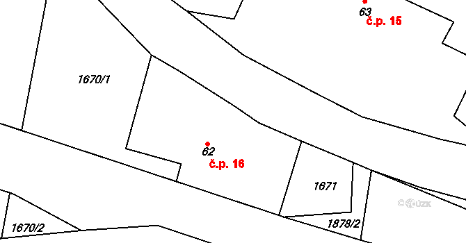Nesměřice 16, Zruč nad Sázavou na parcele st. 62 v KÚ Nesměřice, Katastrální mapa