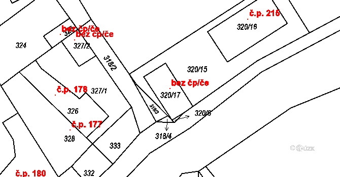 Tuchlovice 117357901 na parcele st. 320/17 v KÚ Srby u Tuchlovic, Katastrální mapa
