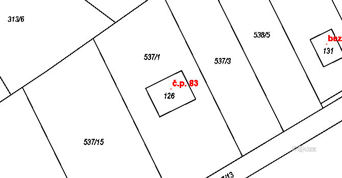 Chvalovice 83 na parcele st. 126 v KÚ Chvalovice u Netolic, Katastrální mapa