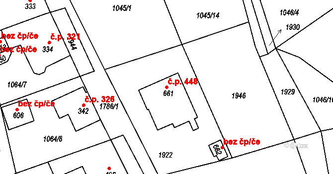 Hazlov 448 na parcele st. 661 v KÚ Hazlov, Katastrální mapa