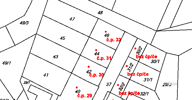 Henčov 31, Jihlava na parcele st. 44 v KÚ Henčov, Katastrální mapa