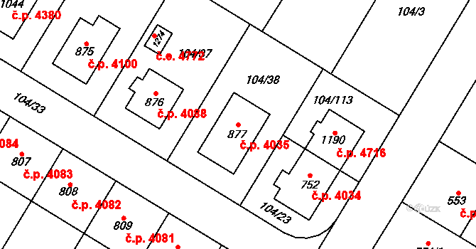 Jihlava 4035 na parcele st. 877 v KÚ Bedřichov u Jihlavy, Katastrální mapa