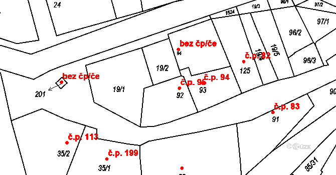 Kochánky 95 na parcele st. 92 v KÚ Kochánky, Katastrální mapa