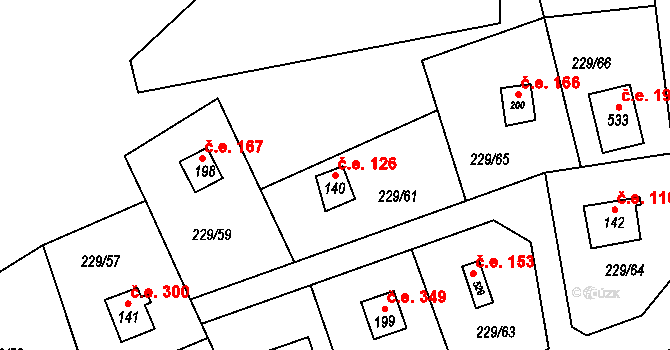 Hostěradice 126, Kamenný Přívoz na parcele st. 140 v KÚ Hostěradice, Katastrální mapa