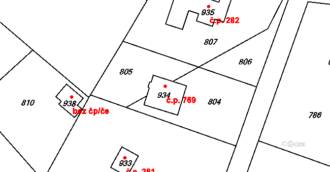 Černíky 769, Zvole na parcele st. 934 v KÚ Zvole u Prahy, Katastrální mapa