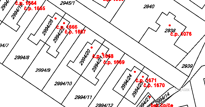 Roztoky 1669 na parcele st. 2994/21 v KÚ Žalov, Katastrální mapa