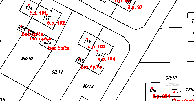 Vysoká Pec 104, Bohutín na parcele st. 121 v KÚ Vysoká Pec u Bohutína, Katastrální mapa