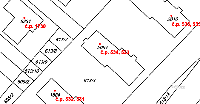 Veselí nad Moravou 533,534 na parcele st. 2007 v KÚ Veselí-Předměstí, Katastrální mapa