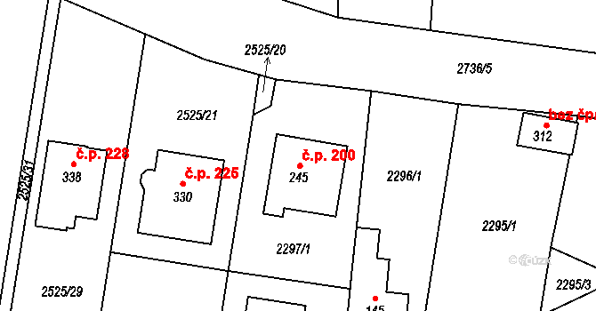 Hodice 200 na parcele st. 245 v KÚ Hodice, Katastrální mapa