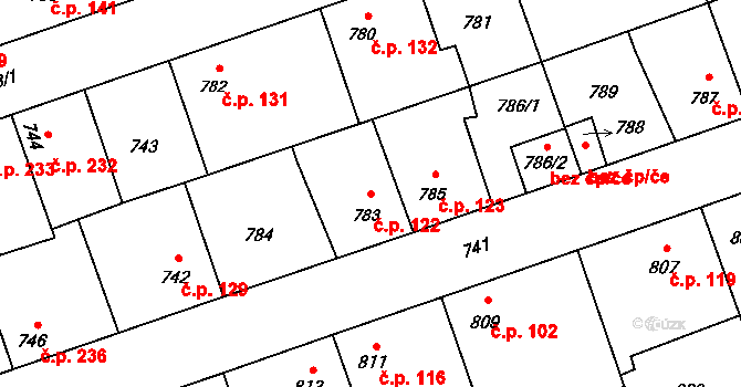 Hřebeč 122 na parcele st. 783 v KÚ Hřebeč, Katastrální mapa