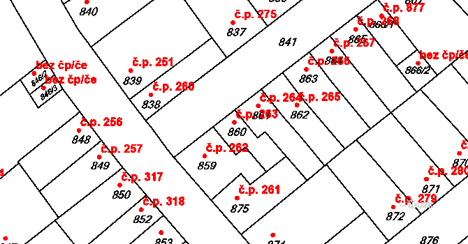 Chropyně 263 na parcele st. 860 v KÚ Chropyně, Katastrální mapa
