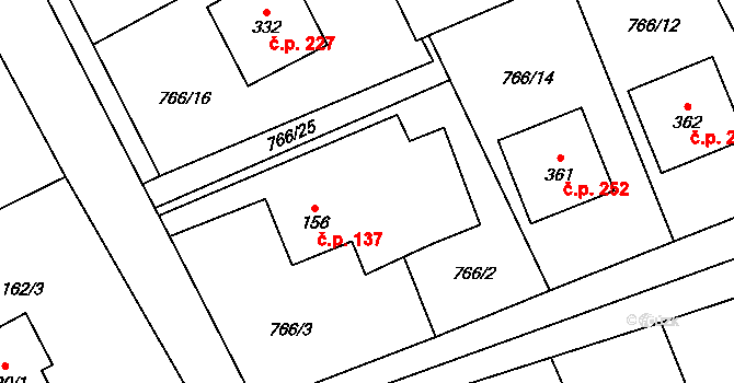 Nošovice 137 na parcele st. 156 v KÚ Nošovice, Katastrální mapa
