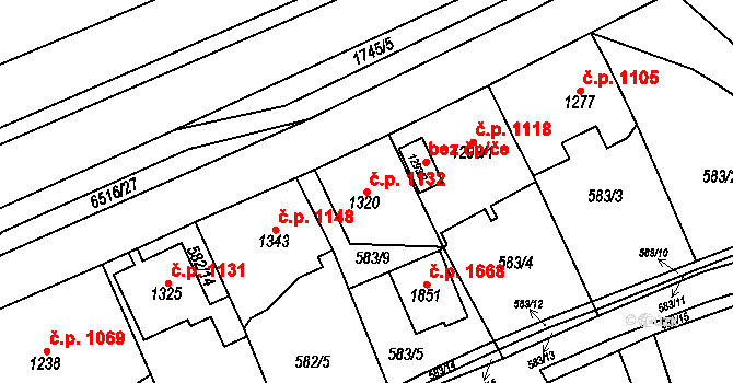 Kraslice 1132 na parcele st. 1320 v KÚ Kraslice, Katastrální mapa