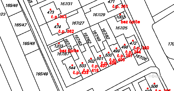 Košťany 407 na parcele st. 502 v KÚ Košťany, Katastrální mapa