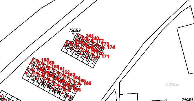 Osek 174 na parcele st. 1101 v KÚ Osek u Duchcova, Katastrální mapa