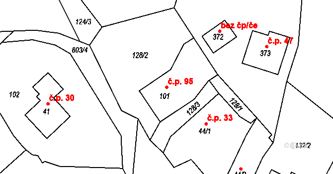 Stěžery 95 na parcele st. 101 v KÚ Stěžery, Katastrální mapa