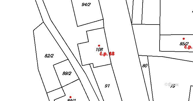 Lezník 68, Polička na parcele st. 108 v KÚ Lezník, Katastrální mapa