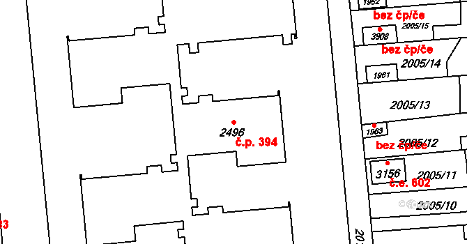 Dolní Předměstí 394, Polička na parcele st. 2496 v KÚ Polička, Katastrální mapa