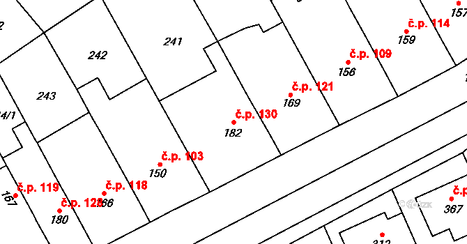 Štarnov 130 na parcele st. 182 v KÚ Štarnov, Katastrální mapa