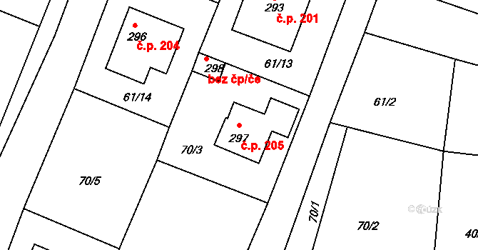 Pavlíkov 205 na parcele st. 297 v KÚ Pavlíkov, Katastrální mapa