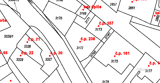 Mimoň I 238, Mimoň na parcele st. 3172 v KÚ Mimoň, Katastrální mapa
