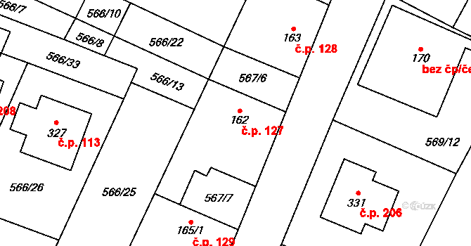 Polepy 127 na parcele st. 162 v KÚ Polepy, Katastrální mapa