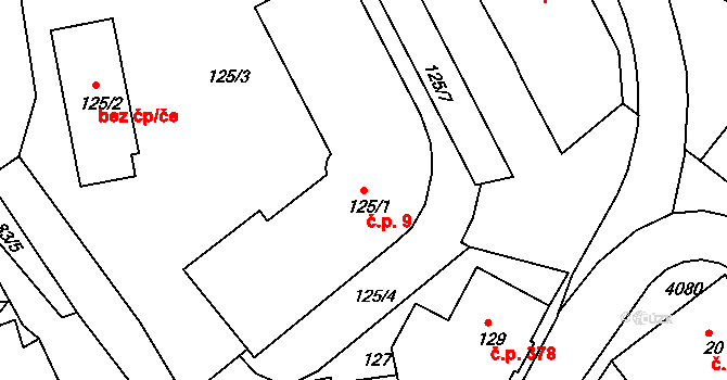 Semily 9 na parcele st. 125/1 v KÚ Semily, Katastrální mapa