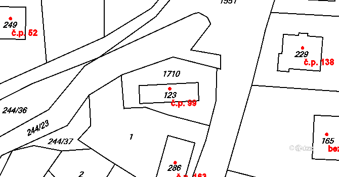 Kladeruby 99 na parcele st. 123 v KÚ Kladeruby, Katastrální mapa