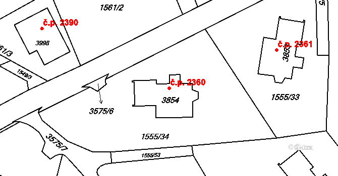 Rožnov pod Radhoštěm 2360 na parcele st. 3854 v KÚ Rožnov pod Radhoštěm, Katastrální mapa