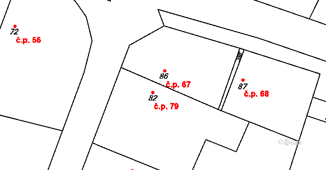 Kozojedy 67 na parcele st. 86 v KÚ Kozojedy u Žlunic, Katastrální mapa