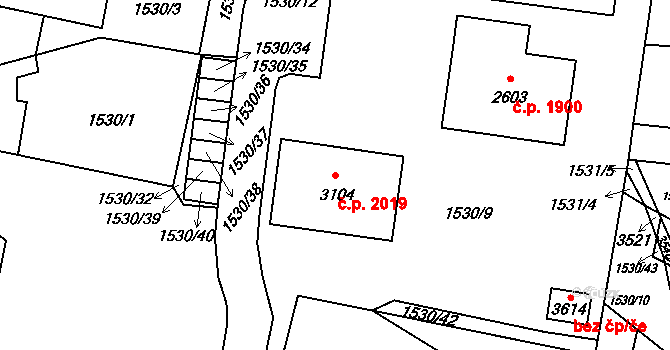 Hořice 2019 na parcele st. 3104 v KÚ Hořice v Podkrkonoší, Katastrální mapa