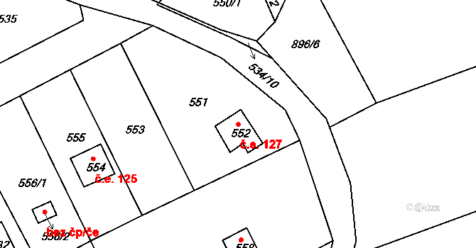 Skorotice 127, Ústí nad Labem na parcele st. 552 v KÚ Skorotice u Ústí nad Labem, Katastrální mapa