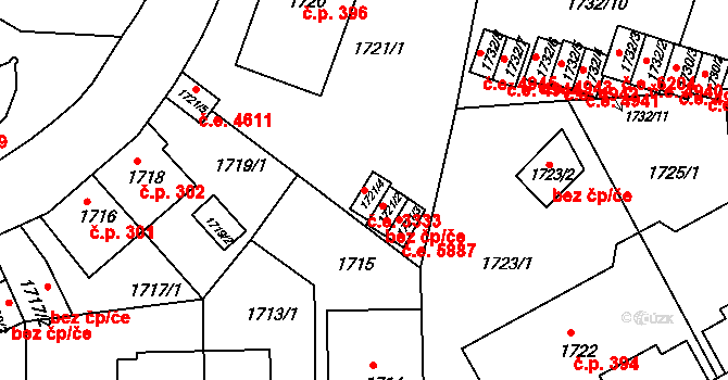 Klíše 3333, Ústí nad Labem na parcele st. 1721/4 v KÚ Klíše, Katastrální mapa